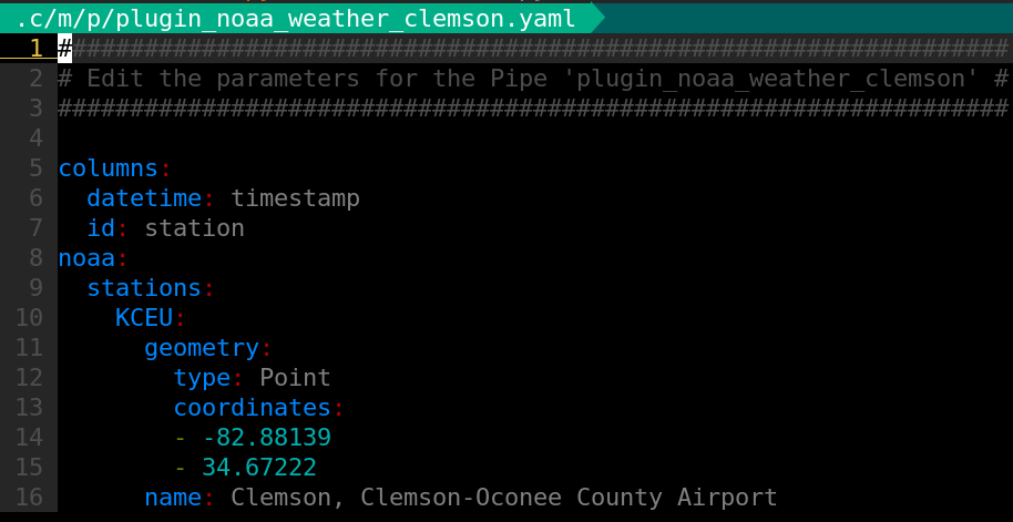 Editing parameters for the Clemson weather pipe