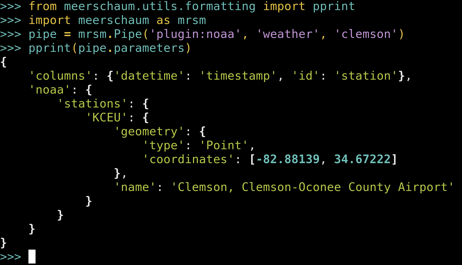 Parameters for the Clemson weather pipe in Python