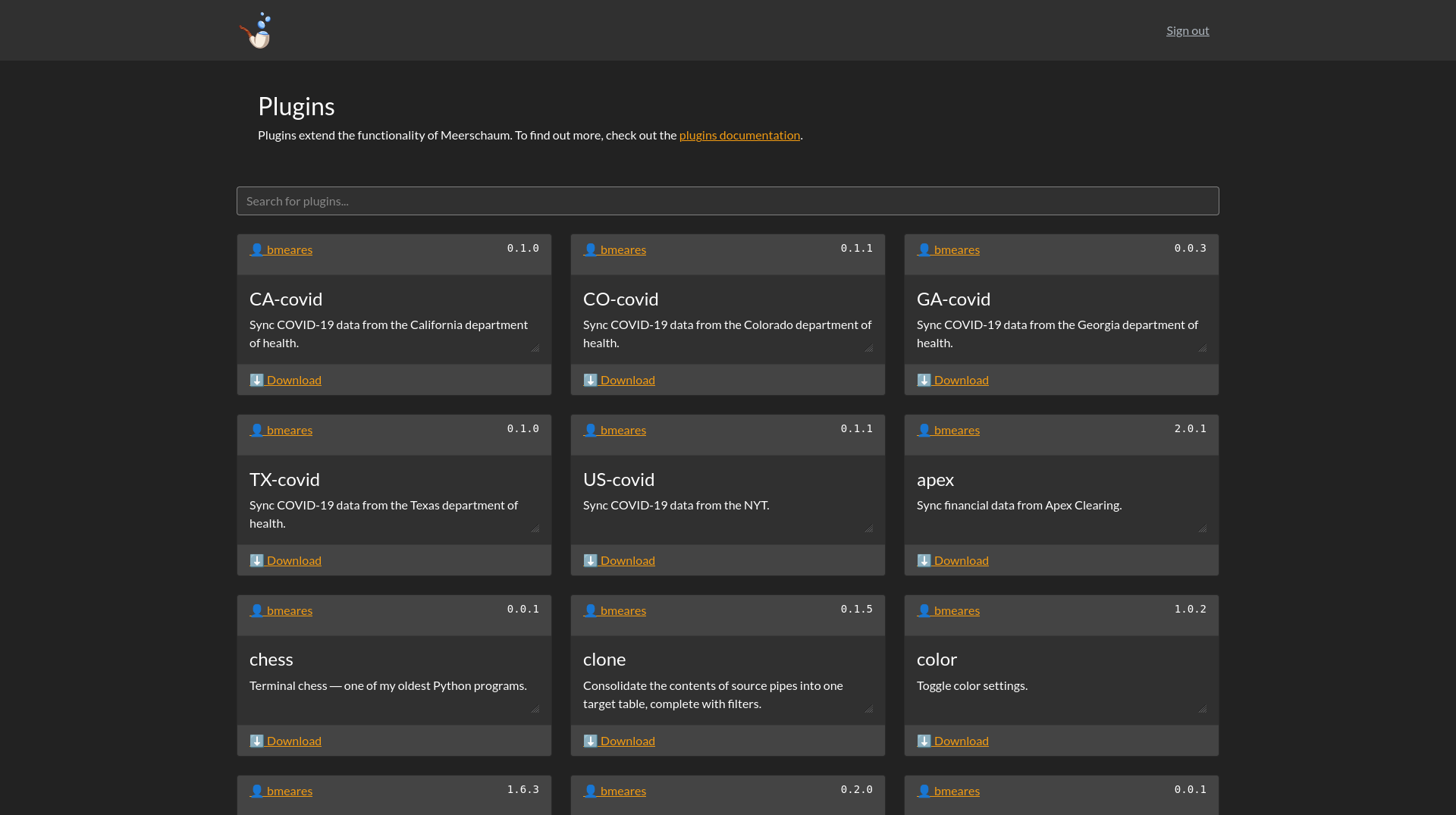 Plugins page