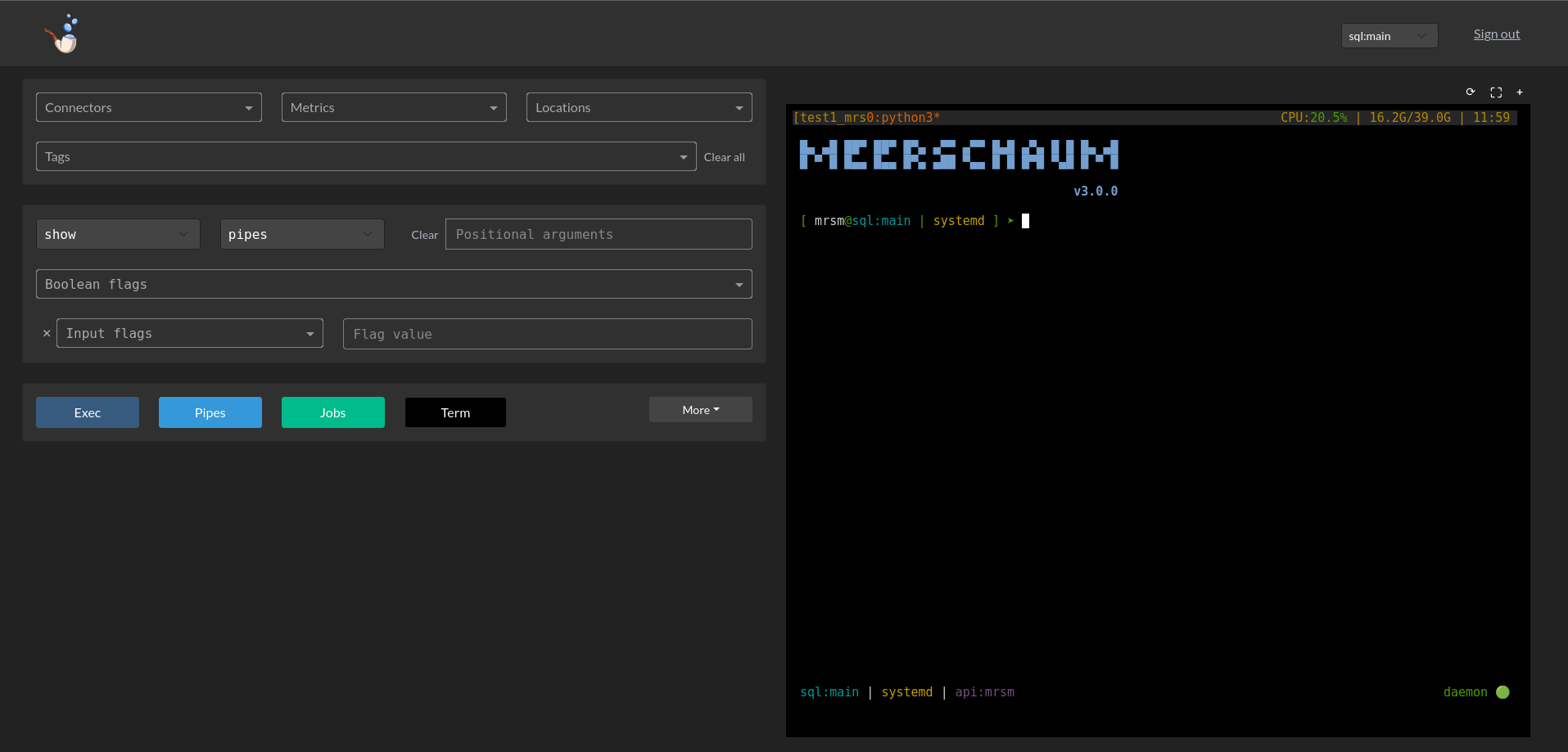 Meerschaum Web Console Dashboard